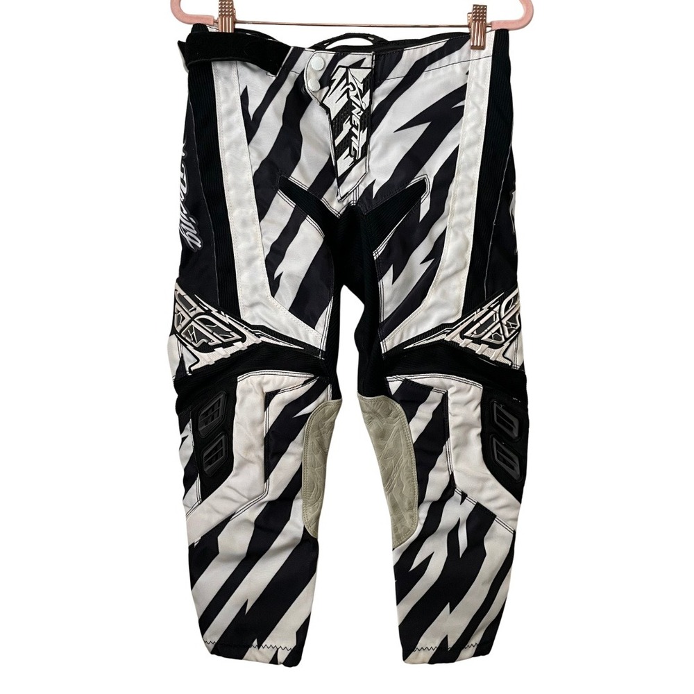 Fly Racing Kinetic Motocross‎ Pants Mens Size 26 Black White Padded Striped Crop